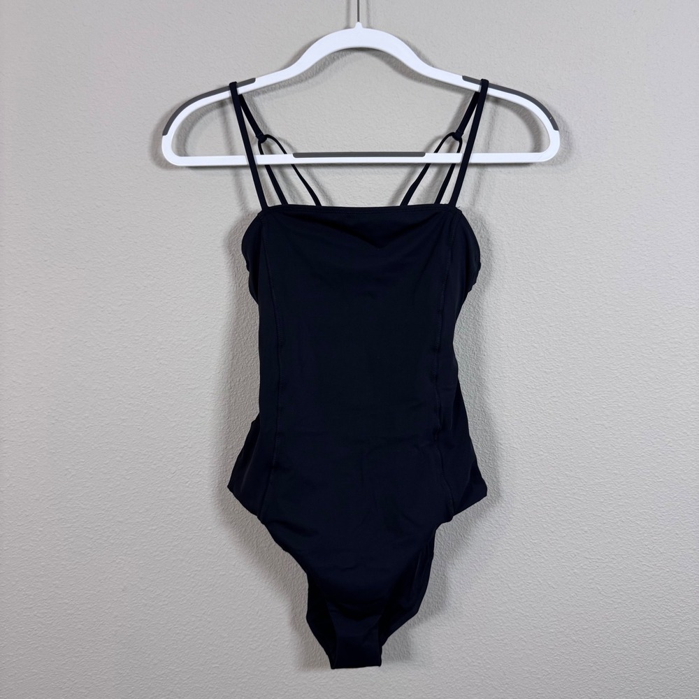 Vuori Dune Women's Black One Piece Swimsuit Open Back Adjustable Straps Pocket S